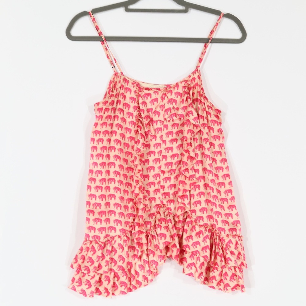 Banana Republic Heritage Silk Elephant Cami Women M Pink Ruffle Cottage Whimsy